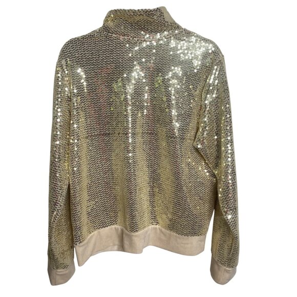 Vtg Cache Gold Sequin Jacket Womens XL Full Zip Party Disco Glam Holiday - Picture 2 of 5